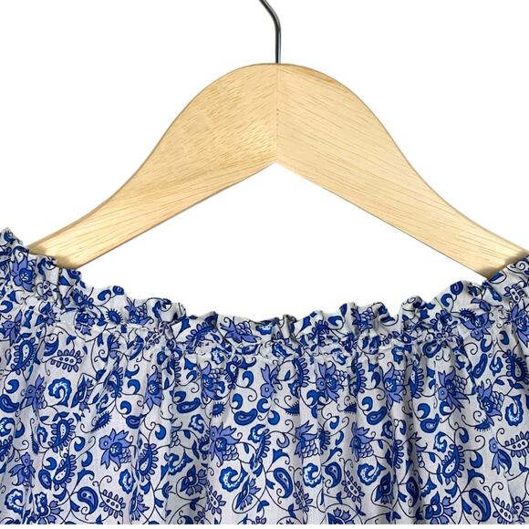 J.Crew Factory Women's Top Blue White Micro Floral Paisley Split Neck - Picture 5 of 11